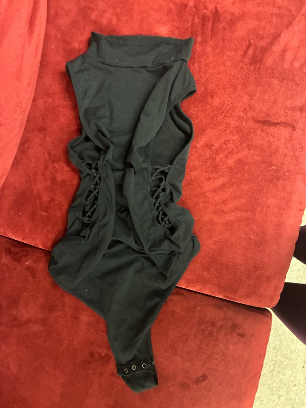 Free People Black Lace-Up Ribbed High-Neck Bodysuit